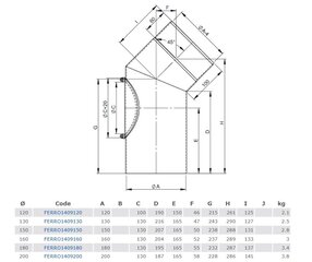 Dūmtraukio kampas D120/45 kaina ir informacija | Priedai šildymo įrangai | pigu.lt