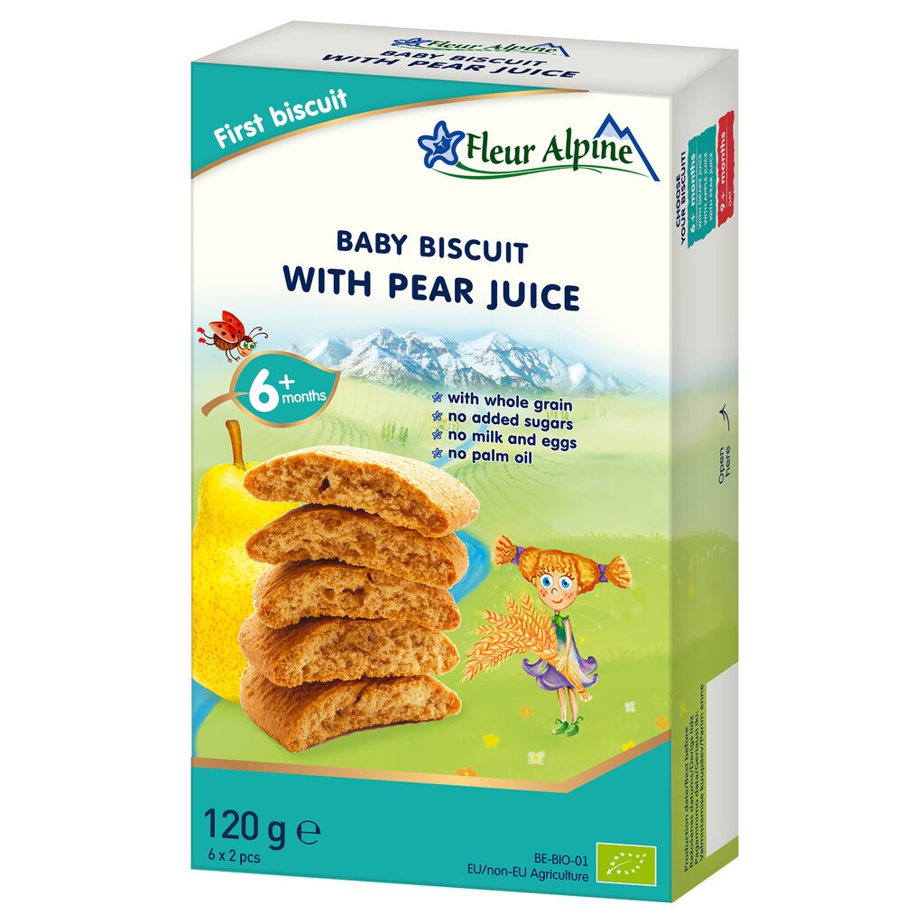 Ekologiški sausainiai su kriaušių sultimis Fleur Alpine, nuo 6 mėnesių, 120 g цена и информация | Užkandžiai, gėrimai vaikams | pigu.lt