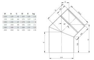 Dūmtraukio kampas D150/45 kaina ir informacija | Priedai šildymo įrangai | pigu.lt
