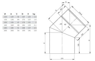 Dūmtraukio kampas D180/45 kaina ir informacija | Priedai šildymo įrangai | pigu.lt