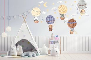 Виниловые наклейки на стену Животные на воздушном шаре Декор для детской комнаты - 80 см цена и информация | Интерьерные наклейки | pigu.lt