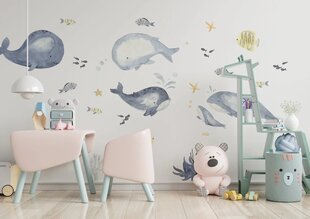 Виниловые наклейки на стену океан и киты Морская тематика Декор для детской комнаты - 200 х 200 цена и информация | Интерьерные наклейки | pigu.lt