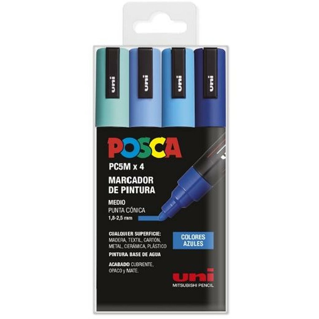 Žymeklių rinkinys Posca PC-5M Mėlyna, 4 vnt цена и информация | Piešimo, tapybos, lipdymo reikmenys | pigu.lt