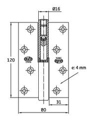 Vyriai 419B, 120*80*4mm, D-dešinė, žalvaris kaina ir informacija | Durų lankstai, priedai | pigu.lt