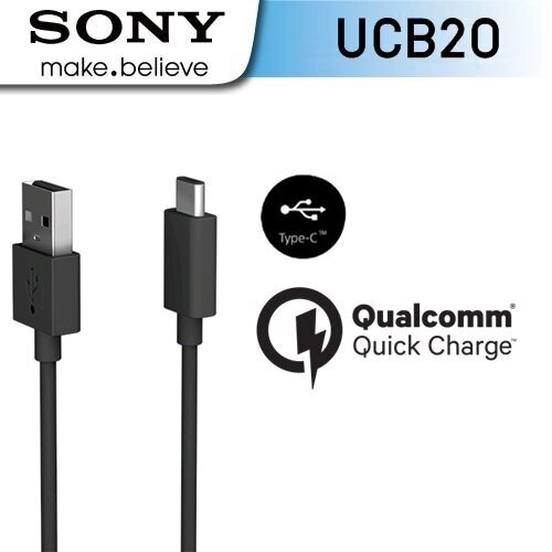 Sony Type-C duomenų kabelis UCB-20, 1m, juodas цена и информация | Kabeliai ir laidai | pigu.lt