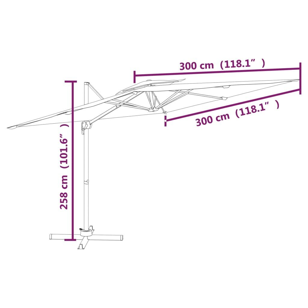 Sodo skėtis vidaXL 300x300 cm, juodas kaina ir informacija | Skėčiai, markizės, stovai | pigu.lt