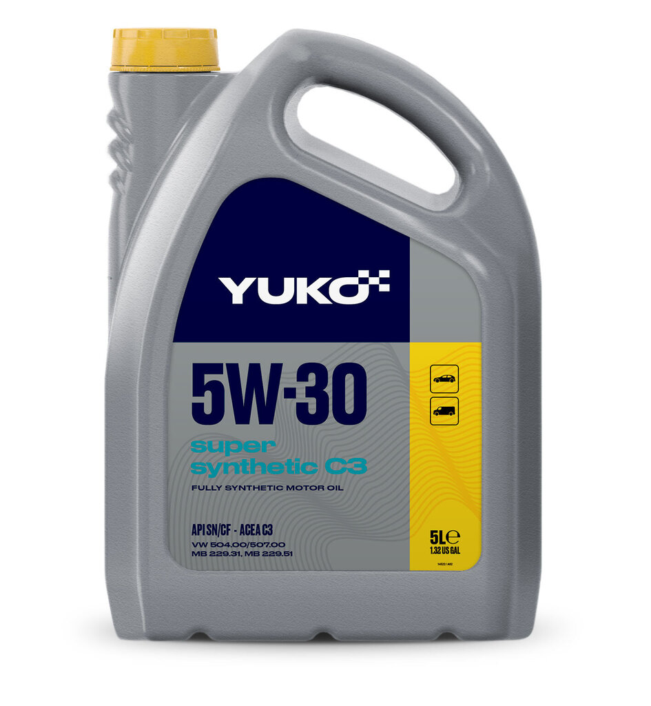 Yuko Super Synthetic sintetinė variklinė alyva, С3 5W-30, 5L kaina ir informacija | Variklinės alyvos | pigu.lt