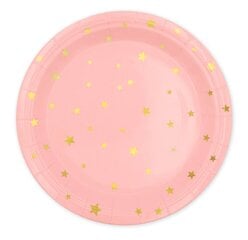 Одноразовые бумажные тарелки, 18 см, розовый цвет, звёзды - золото, 0643 цена и информация | Праздничная одноразовая посуда | pigu.lt