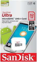 Карта памяти SanDisk Ultra microSDHC 32GB 48MB/s UHS-I Class 10 цена и информация | Карты памяти для телефонов | pigu.lt