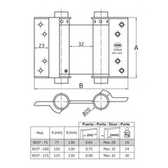 Švytuoklinis vyris 3037, 100*126mm, universalus, žalvaris kaina ir informacija | Durų lankstai, priedai | pigu.lt