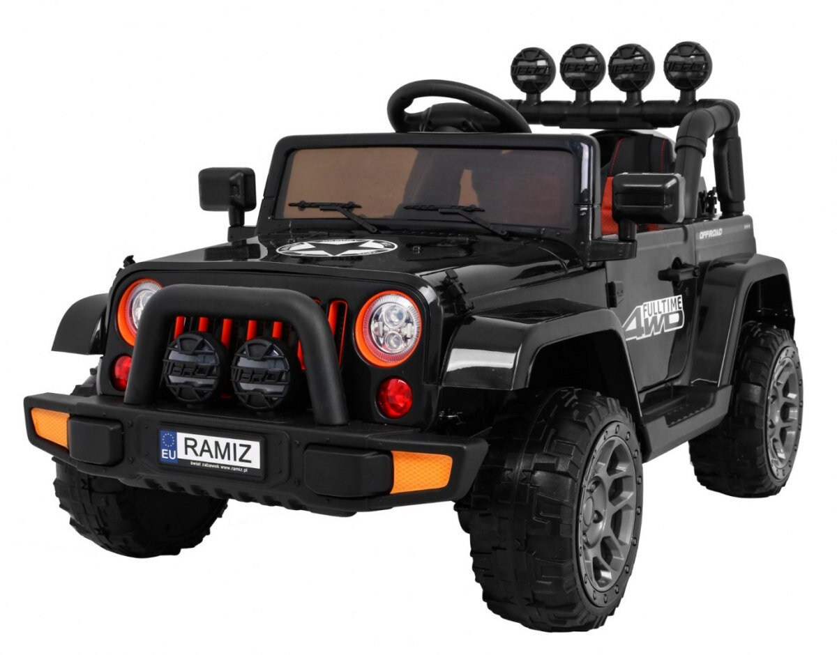 Dvivietis vaikiškas elektromobilis Ramiz Jeep Full Time 4WD, juodas kaina ir informacija | Elektromobiliai vaikams | pigu.lt