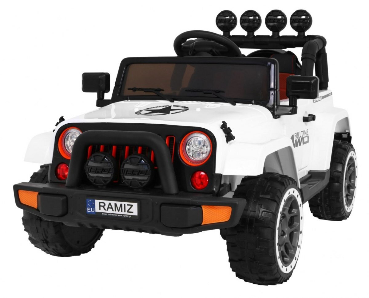 Dvivietis vaikiškas elektromobilis Ramiz Jeep Full Time 4WD, baltas kaina ir informacija | Elektromobiliai vaikams | pigu.lt