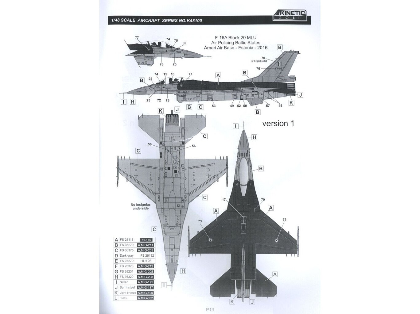 Surenkamas modelis Kinetic F-16A MLU NATO Viper, 1/48, 48100 kaina ir informacija | Konstruktoriai ir kaladėlės | pigu.lt