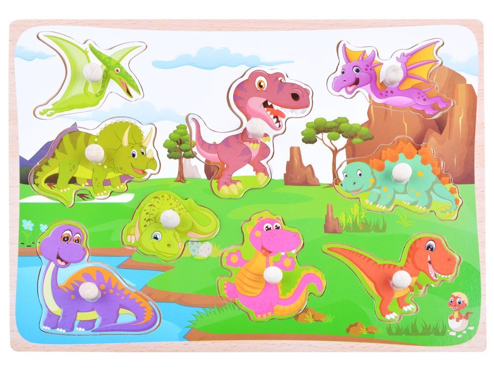 Medinė dėlionė JOK Dinozaurai, 9 d. kaina ir informacija | Žaislai kūdikiams | pigu.lt