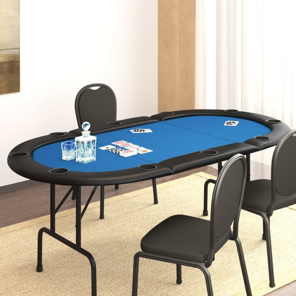 Sulankstomas pokerio stalas,206x106x75cm, 10 žaidėjų, mėlynas kaina ir informacija | Azartiniai žaidimai, pokeris | pigu.lt