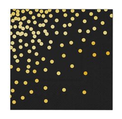 Салфетки бумажные 33 x 33 см,  цвет: чёрный, горошки - золото, 8234 цена и информация | Праздничная одноразовая посуда | pigu.lt