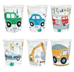 Vienkartiniai popieriniai puodeliai Cars, 220 ml, 6 vnt. kaina ir informacija | Vienkartiniai indai šventėms | pigu.lt