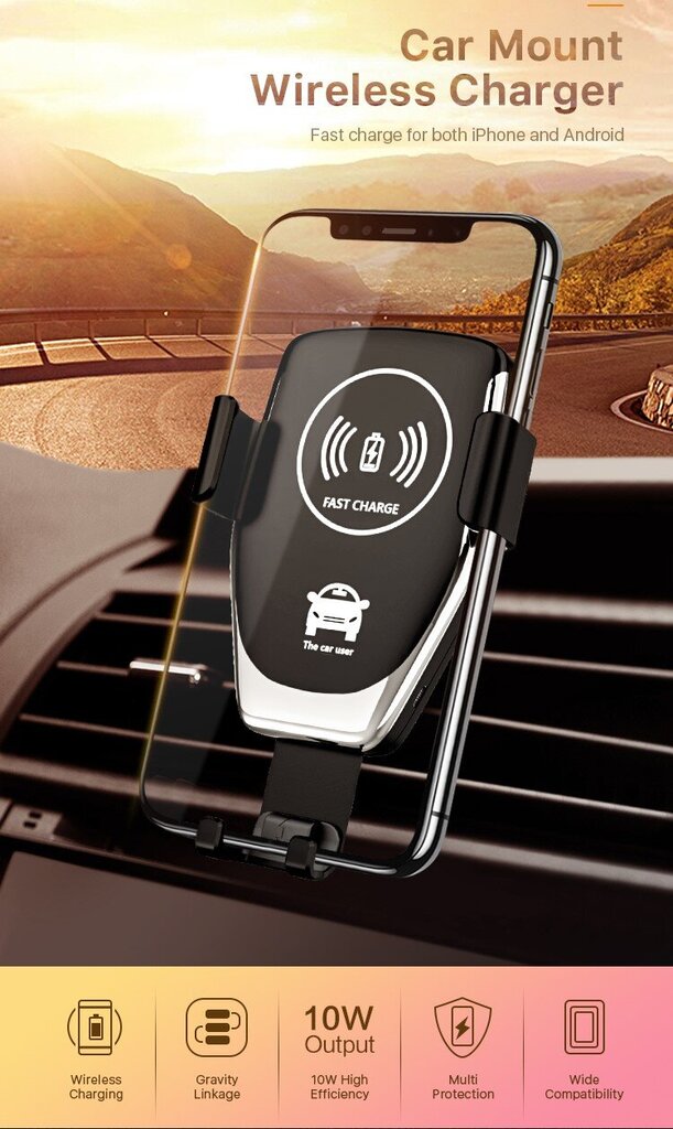 2in1 telefono laikiklis ir belaidis įkroviklis; Automobilinis telefono laikiklis ir belaidis įkroviklis; Car phone holder and charger, LIVMAN D-01 kaina ir informacija | Telefono laikikliai | pigu.lt