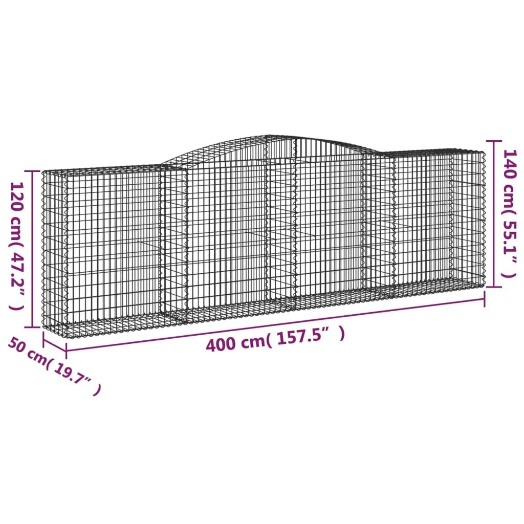 Išlenktas gabiono krepšys vidaXL 400x50x120/140 cm kaina ir informacija | Tvoros ir jų priedai | pigu.lt