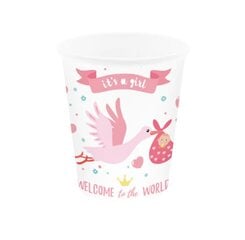 Vienkartiniai popieriniai puodeliai Baby Shower It`s a Girl, 220 ml, 6 vnt. kaina ir informacija | Vienkartiniai indai šventėms | pigu.lt