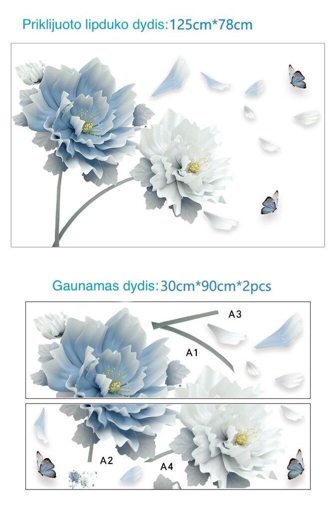 Interjero lipdukas Mėlynas ir baltas gėlės žiedas kaina ir informacija | Interjero lipdukai | pigu.lt