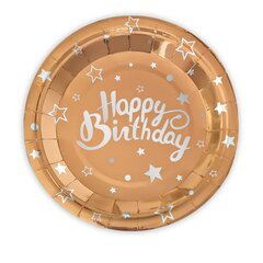Одноразовые бумажные тарелки «Happy Birthday», 23 см, 6 шт, цвет: розовое золото, 1410 цена и информация | Праздничная одноразовая посуда | pigu.lt