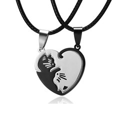 Ожерелье-сердце из двух частей с двумя кошками, черное и серебряное цена и информация | Украшения на шею | pigu.lt