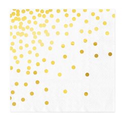 Бумажные салфетки, 33 x 33 см, 10 шт, цвет: белый, горошки, золото, 4756 цена и информация | Праздничная одноразовая посуда | pigu.lt