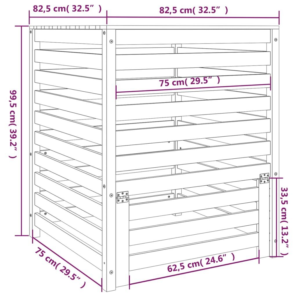 Komposto dėžė vidaXL, 82,5x82,5x99,5cm цена и информация | Komposto dėžės, lauko konteineriai | pigu.lt