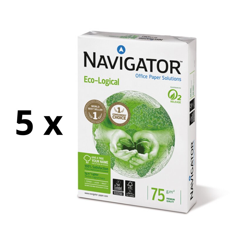 Biuro popierius Navigator Eco-Logical, A4, 75 g/m2, 500 lapų 5 vnt kaina ir informacija | Sąsiuviniai ir popieriaus prekės | pigu.lt