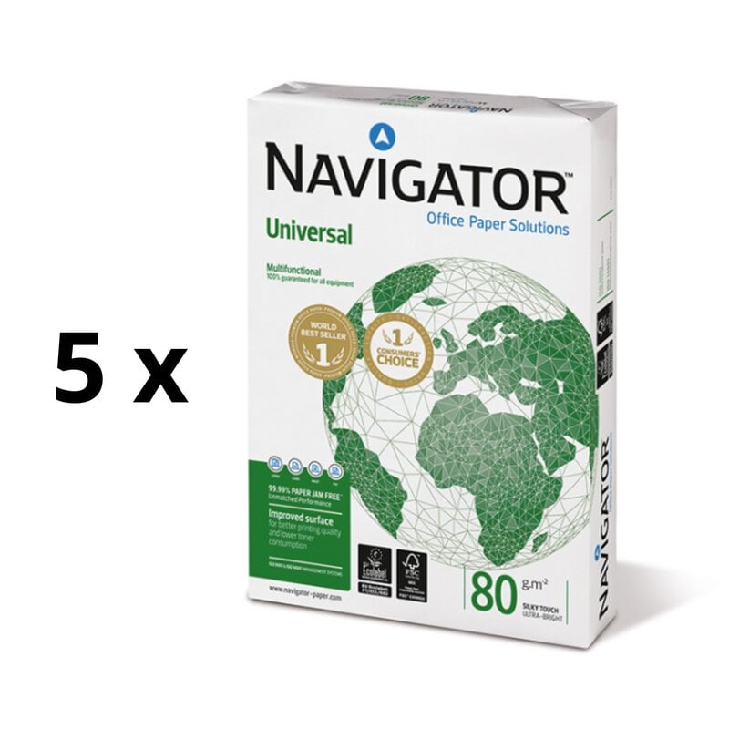 Biuro popierius Navigator Universal, A4, 80 g/m2, 500 lapų 5 vnt kaina ir informacija | Sąsiuviniai ir popieriaus prekės | pigu.lt