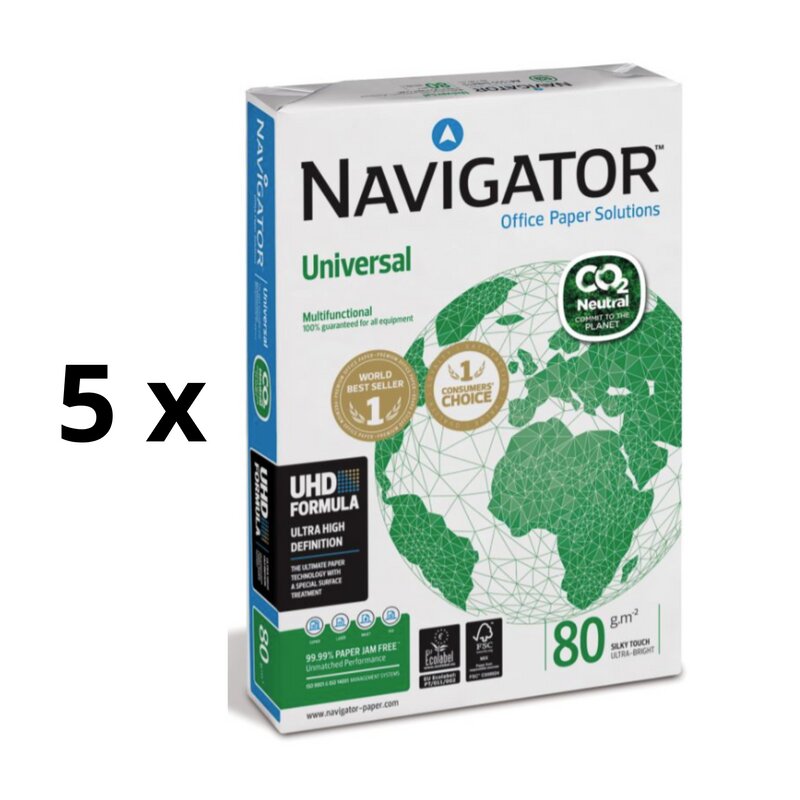 Biuro popierius Navigator CO2 Neutral, A4, 80 g/m2, 500 lapų 5 vnt kaina ir informacija | Sąsiuviniai ir popieriaus prekės | pigu.lt