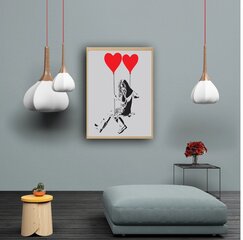 Настенный плакат Banksy граффити - девочка с шарами в виде сердец Декор интерьера - 120 х 81 см цена и информация | Интерьерные наклейки | pigu.lt