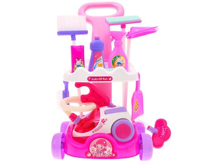 Valymo rinkinys su vežimėliu ir priedais, rožinis kaina ir informacija | Žaislai mergaitėms | pigu.lt
