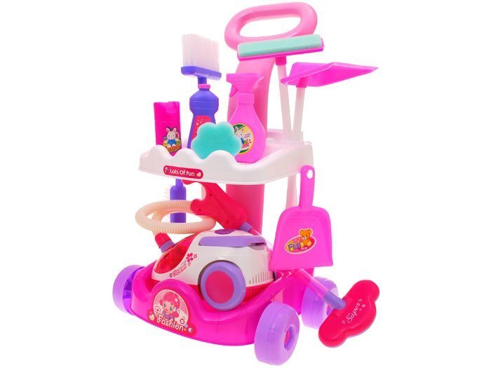 Valymo rinkinys su vežimėliu ir priedais, rožinis kaina ir informacija | Žaislai mergaitėms | pigu.lt