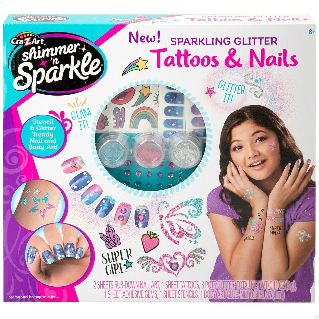 Manikiūro rinkinys Shimmer 'n Sparkle Tattoos & Nails kaina ir informacija | Žaislai mergaitėms | pigu.lt