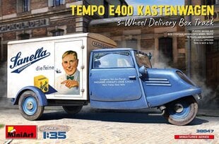 Klijuojamas Modelis MiniArt 38047 Tempo E400 Kastenwagen 3-Wheel Delivery Box Track 1/35 kaina ir informacija | Klijuojami modeliai | pigu.lt