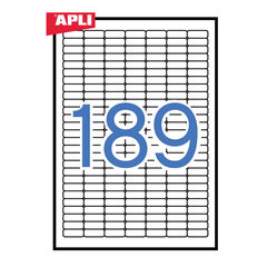 Клейкие этикетки Apli, 25.4 x 10 мм, округлые края, A4, съемные, 189 наклеек на листе, 25 листов, белые цена и информация | Канцелярские товары | pigu.lt