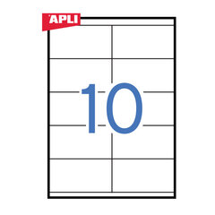 Клейкие этикетки Apli, 105 x 57 мм, A4, 10 наклеек на листе, 100 листов, белые цена и информация | Канцелярские товары | pigu.lt