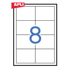Клейкие этикетки Apli, 97 x 67.7 мм, A4, 8 наклейки на листе, 100 листов, белые цена и информация | Канцелярские товары | pigu.lt