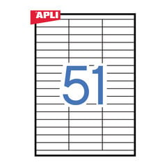 Клейкие этикетки Apli, 70 x 16.9 мм, A4, 51 наклейка на листе, 100 листов, белые цена и информация | Канцелярские товары | pigu.lt