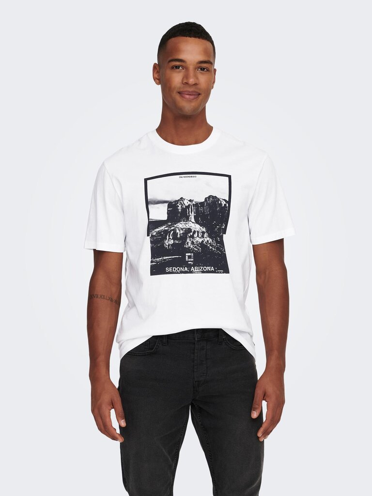 Marškinėliai vyrams Only & Sons 22025271*02, balti kaina ir informacija | Vyriški marškinėliai | pigu.lt