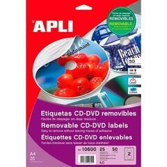 Клеи / Этикетки Apli Ø 114 mm матовый CD/DVD Белый 25 Листья цена и информация | Канцелярские товары | pigu.lt