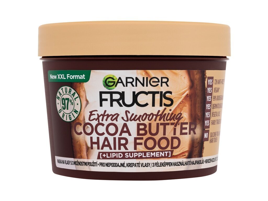 Plaukų kaukė Garnier Fructis Hair Food Cocoa Butter, moterims, 400 ml цена и информация | Priemonės plaukų stiprinimui | pigu.lt