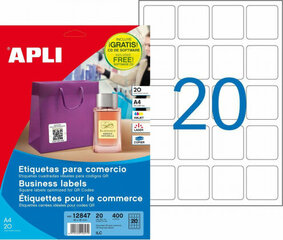 Lipnios kvadratinės etiketės komercijai Apli, baltos, 20vnt kaina ir informacija | Kanceliarinės prekės | pigu.lt