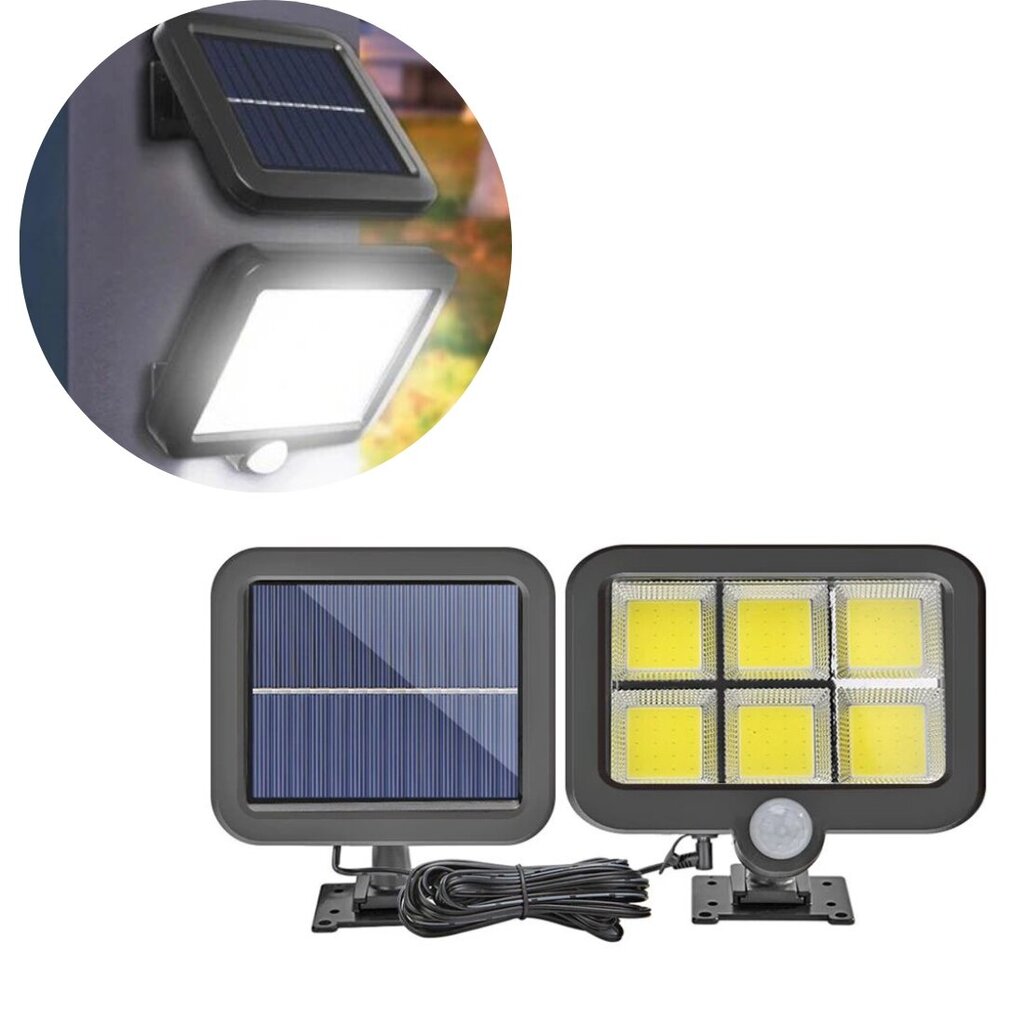 Lauko švietsuvas su saulės kolektoriumi ir judesio jutikliu 120 LED kaina ir informacija | Lauko šviestuvai | pigu.lt