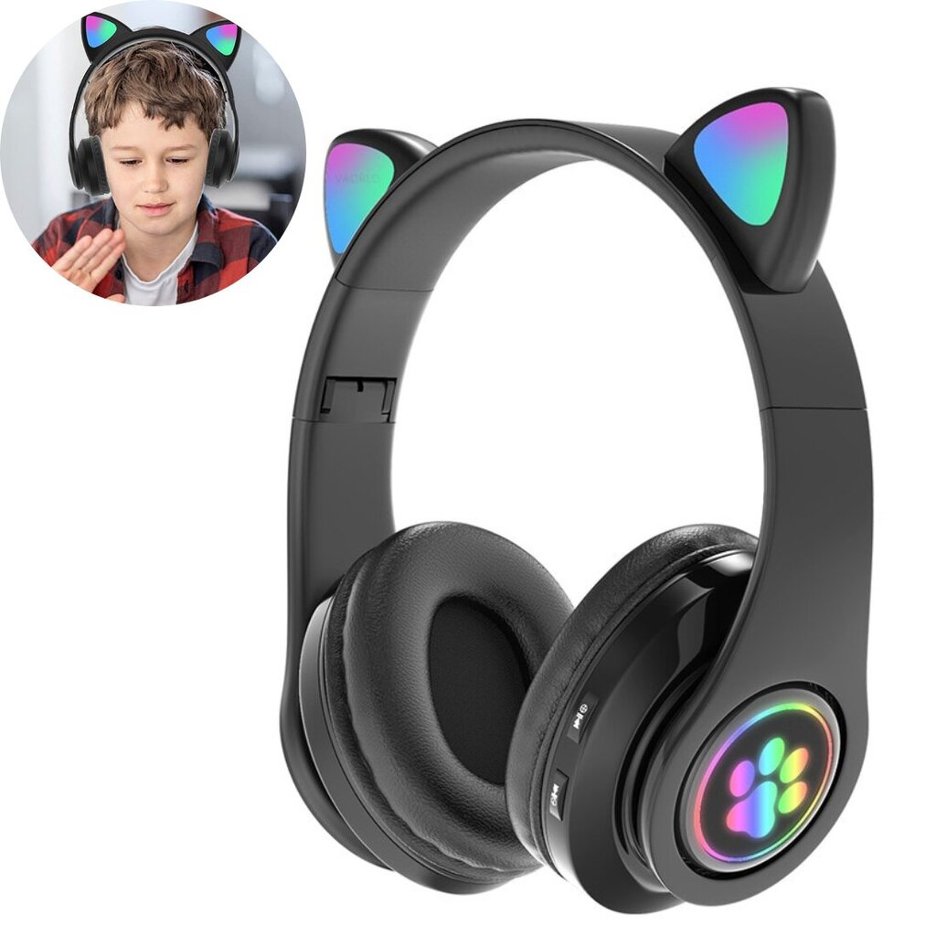 Belaidės Bluetooth ausinės "Cat Ears" LED kaina ir informacija | Ausinės | pigu.lt