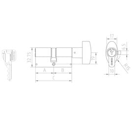 Цилиндр с закрывателем MEN, 45В+60=105 мм, никелированный цена и информация | Дверные замки | pigu.lt