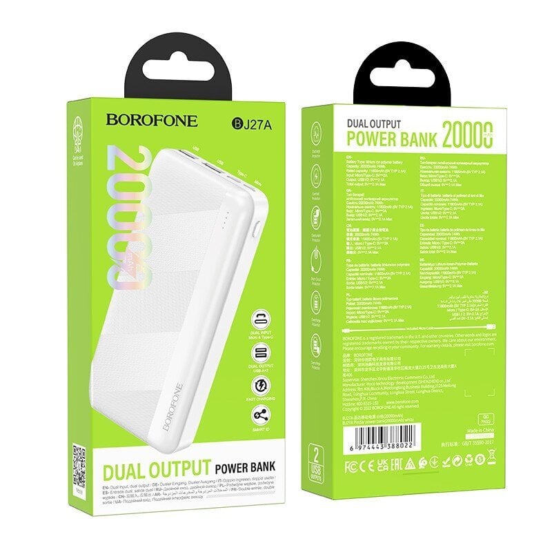 Borofone BJ27A 20000mAh kaina ir informacija | Atsarginiai maitinimo šaltiniai (power bank) | pigu.lt