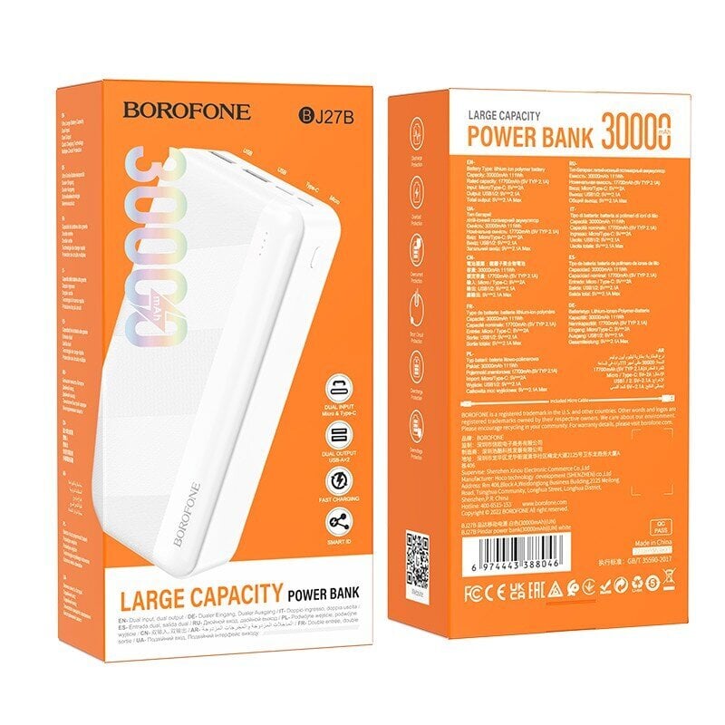 Borofone BJ27B 30000mAh цена и информация | Atsarginiai maitinimo šaltiniai (power bank) | pigu.lt